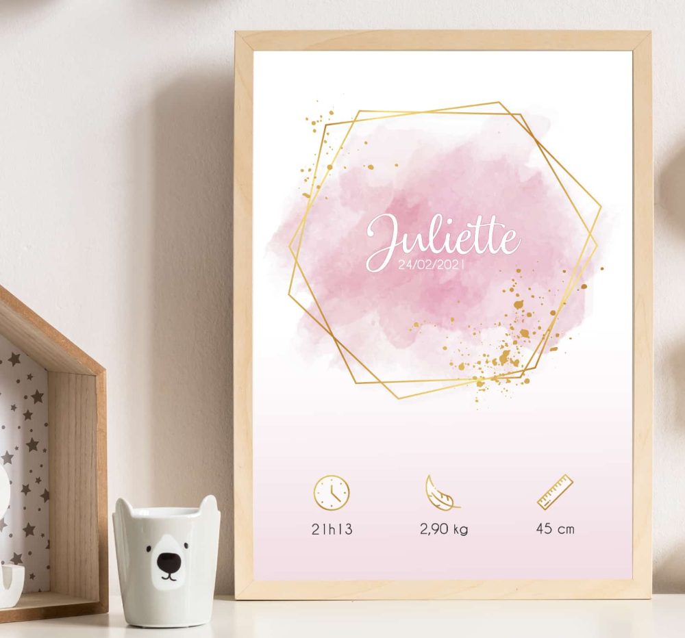 Affiche naissance : Aquarelle Rose