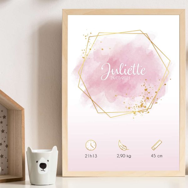 Affiche naissance : Aquarelle Rose