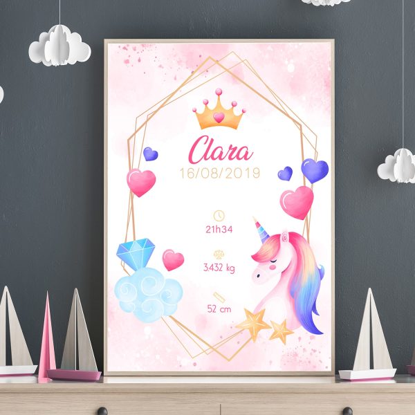 Affiche naissance Licorne