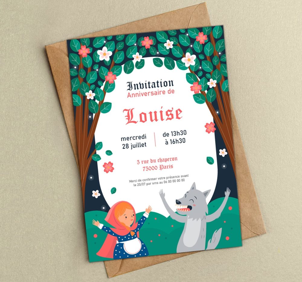 Invitation anniversaire enfant petit chaperon rouge