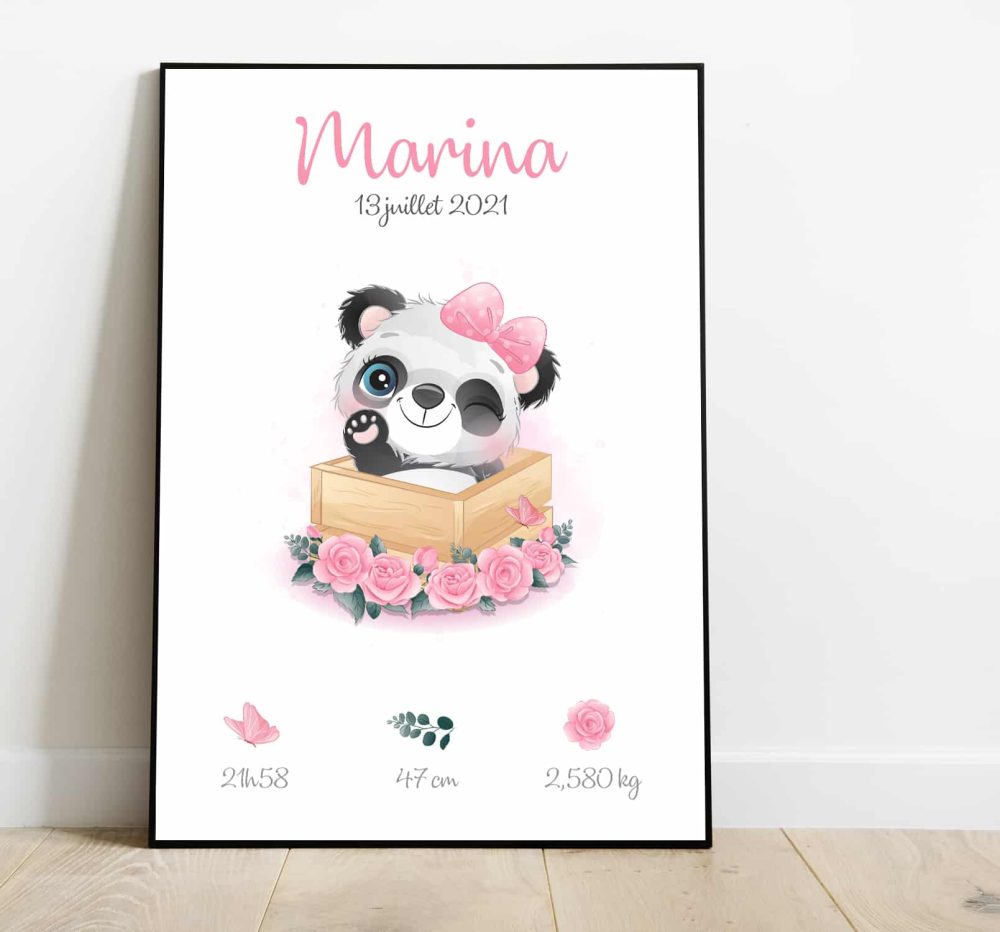 Affiche naissance Panda cute