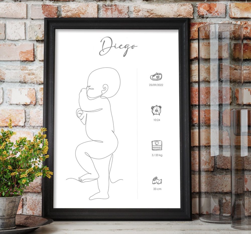 Affiche naissance dessin bébé à la main