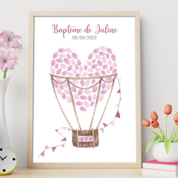 Arbre à empreintes montgolfière anniversaire baptême communion coeur