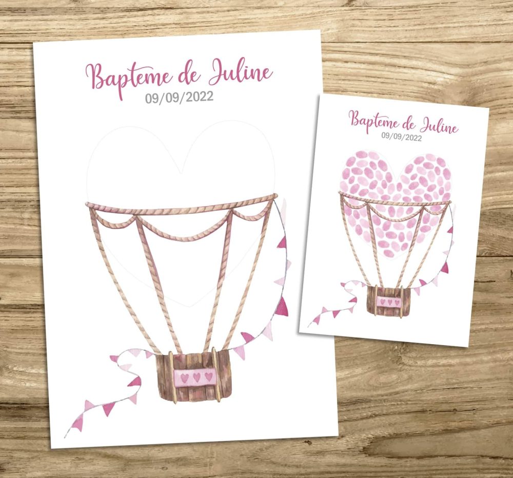 Arbre à empreintes montgolfière anniversaire baptême communion coeur