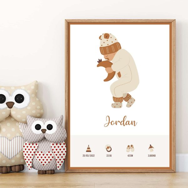 Affiche naissance portrait nouveau né bohème