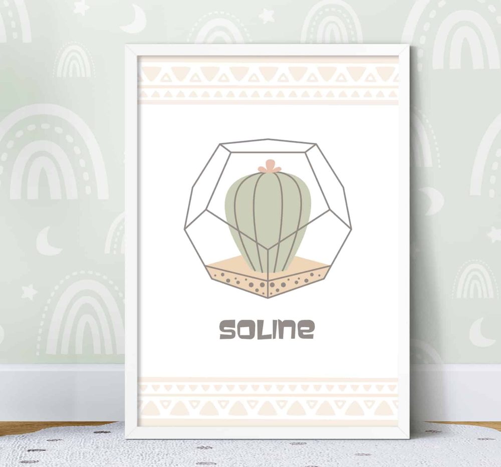 Affiche prénom bohème cactus