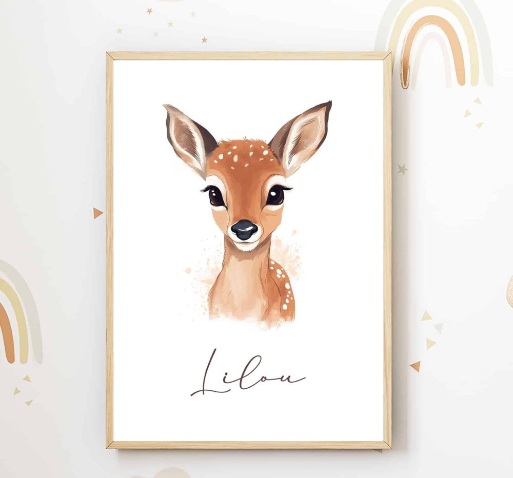 Affiche prénom biche aquarelle