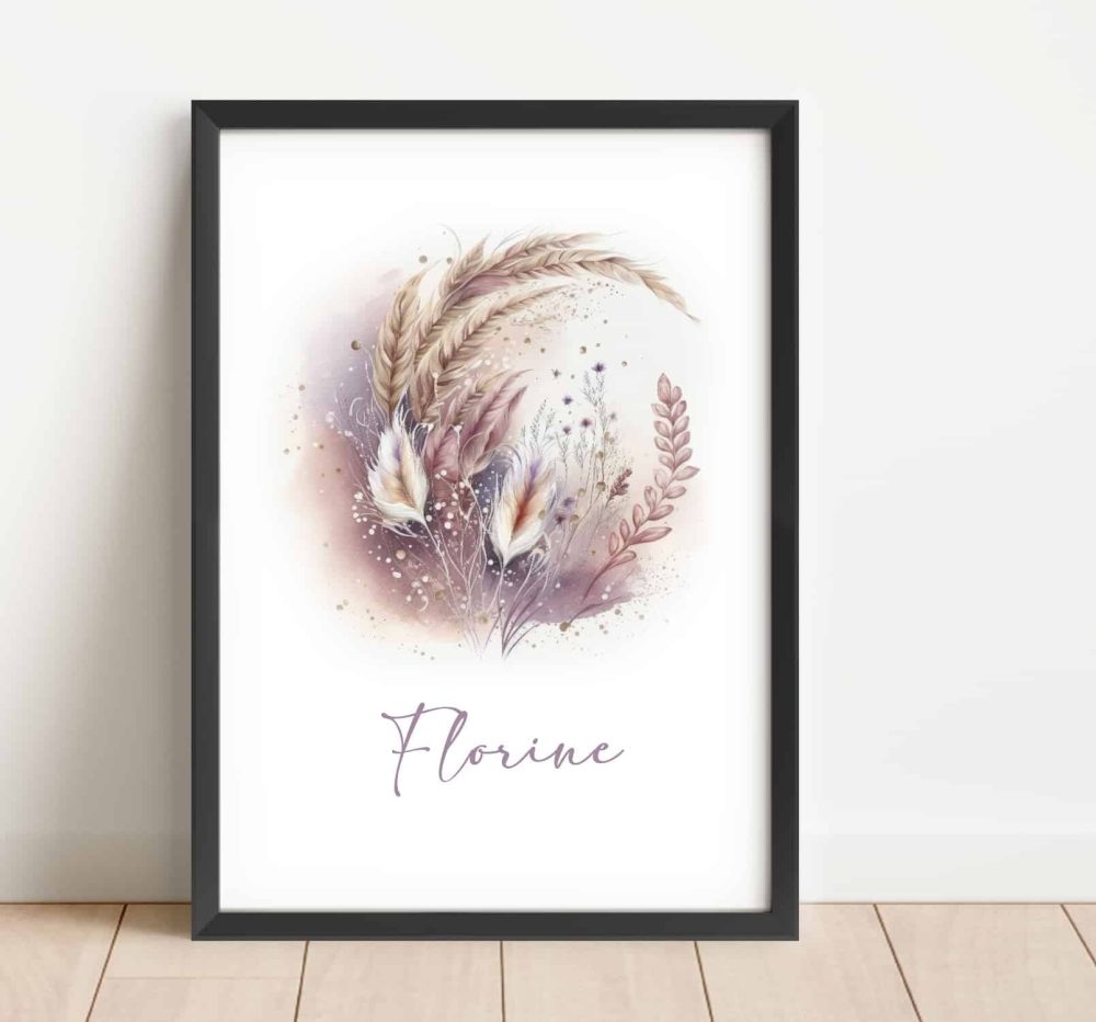 Affiche prénom florale fille personnalisée