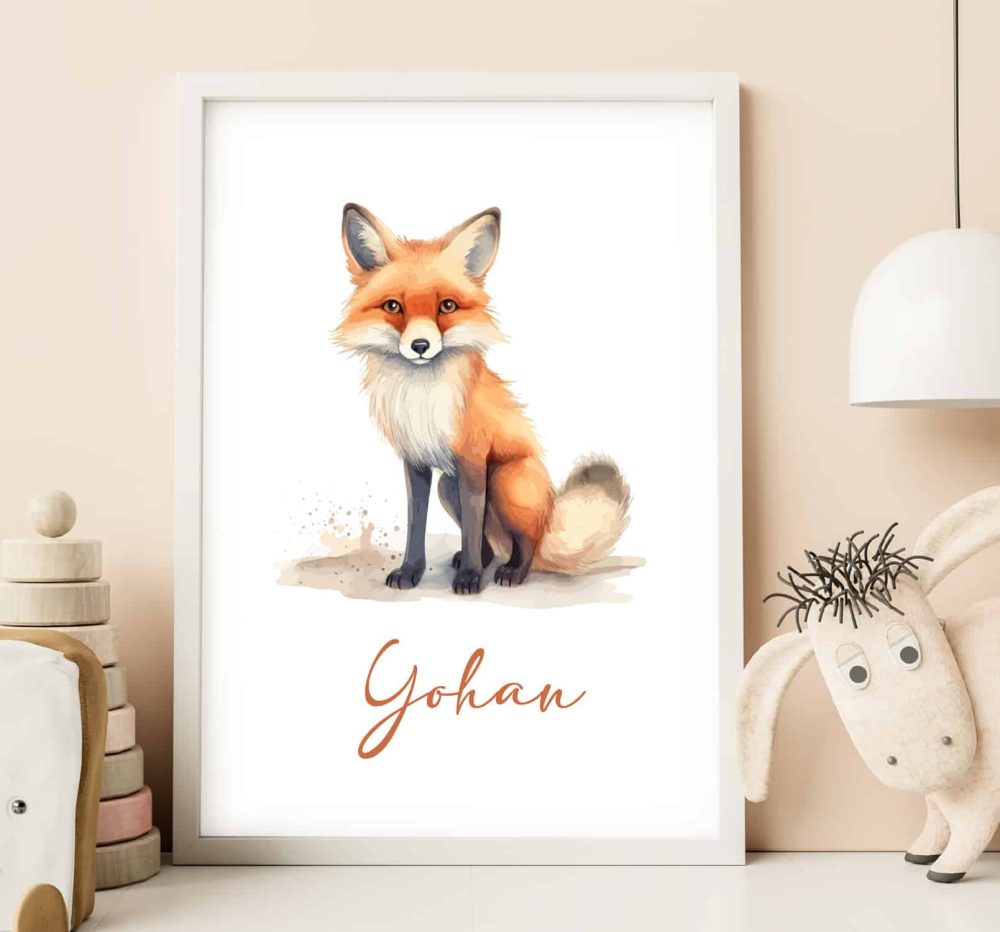 Affiche prénom renard aquarelle