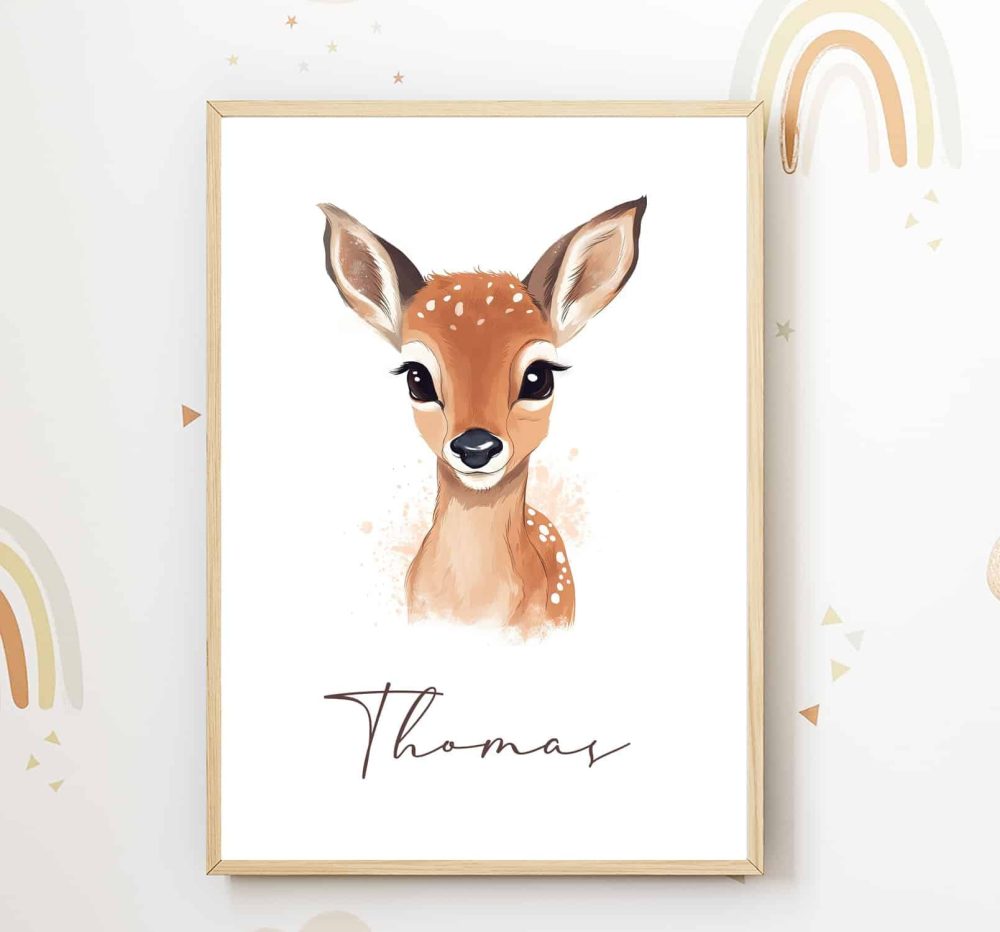 affiche prénom faon aquarelle