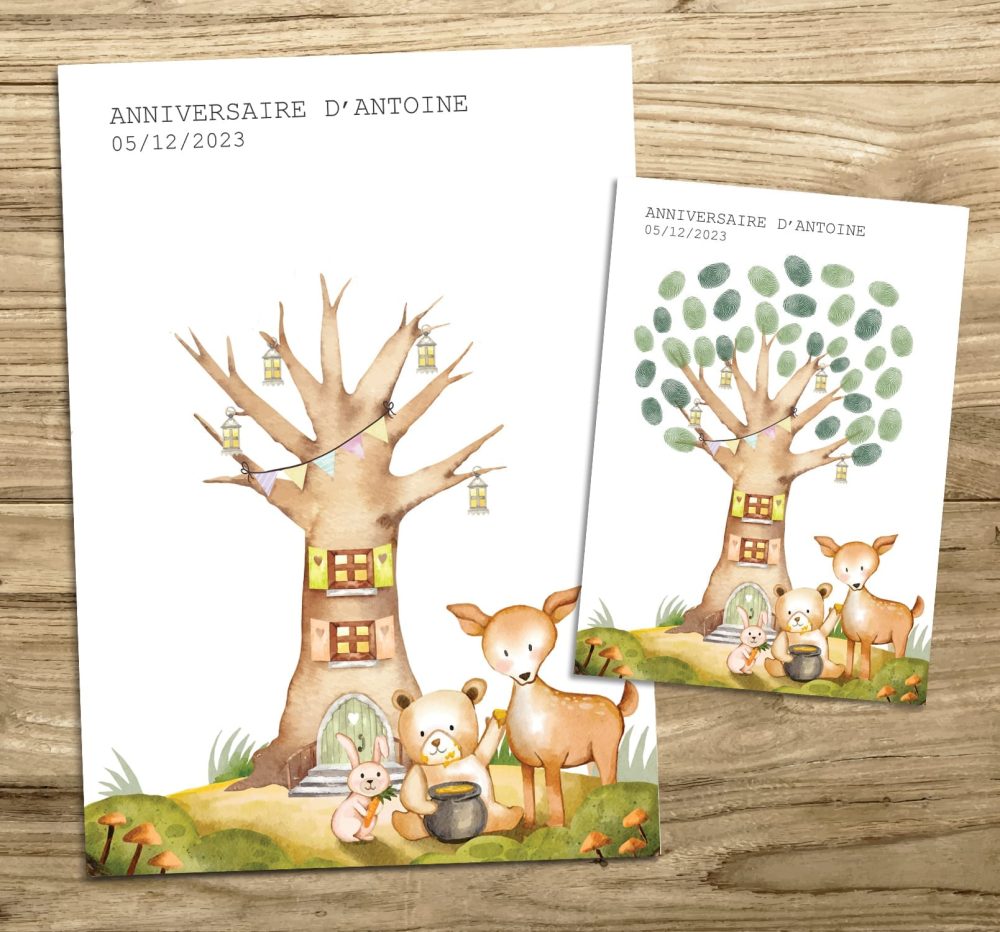 arbre à empreintes anniversaire animaux foret