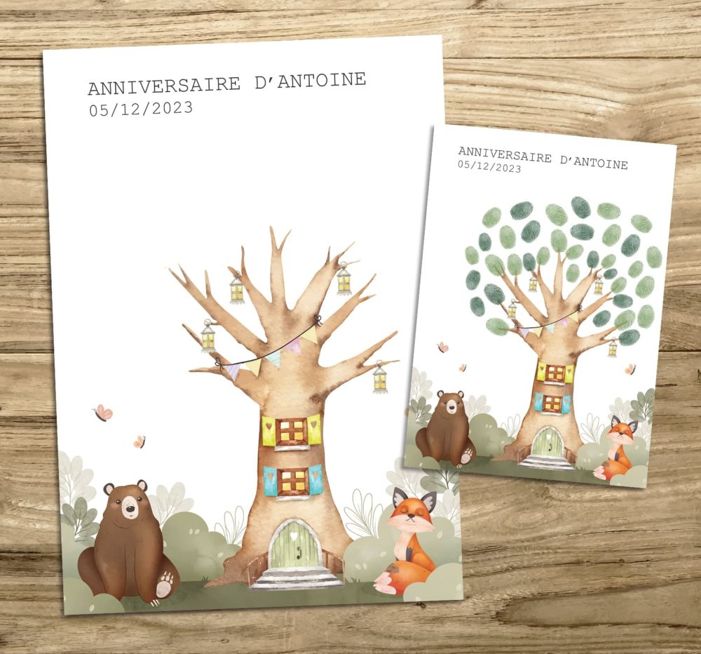 arbre à empreintes anniversaire animaux foret