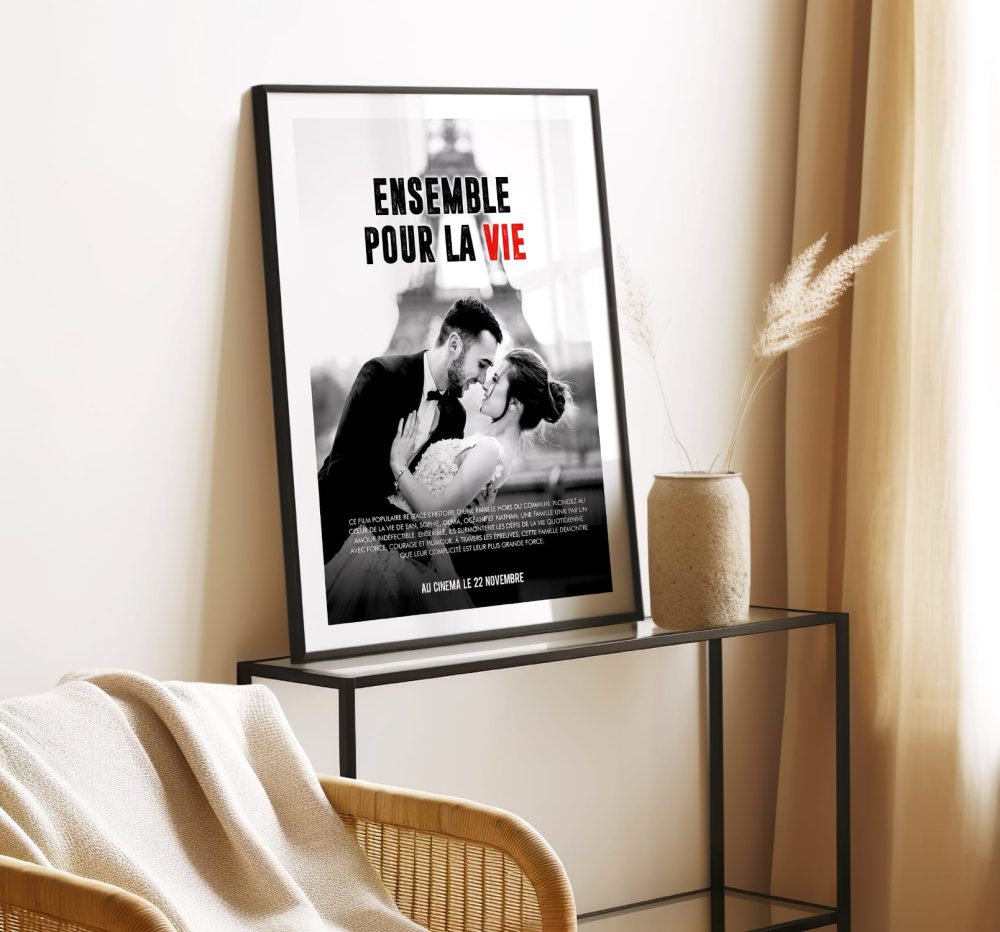 Affiche cinéma noir et blanc personnalisée à imprimer