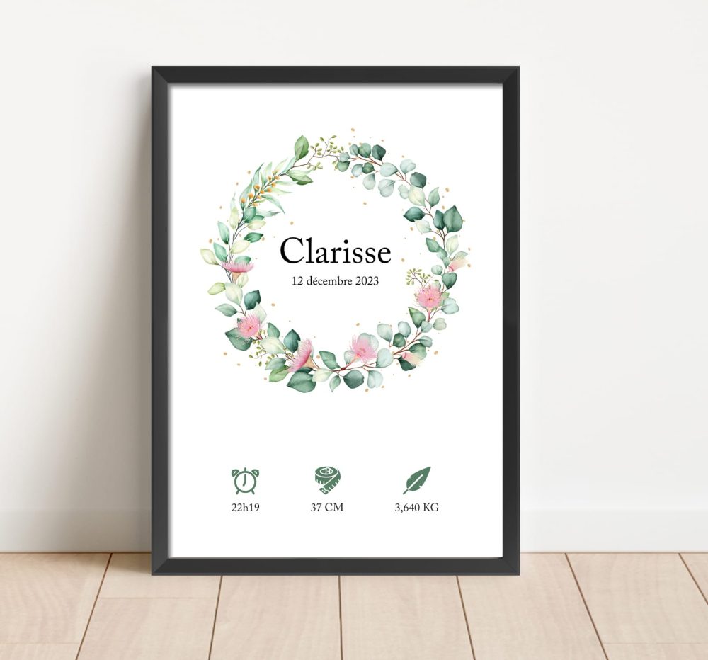 Affiche naissance couronne d'eucalyptus