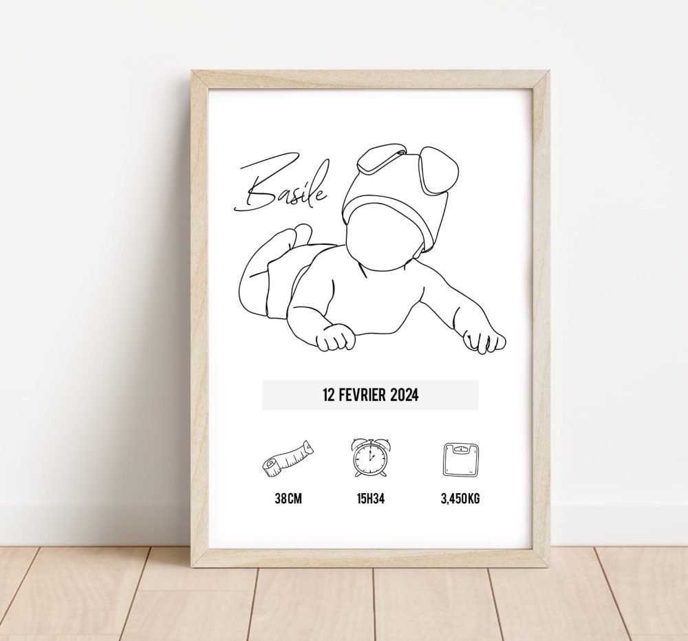 Affiche naissance élégante dessin au trait
