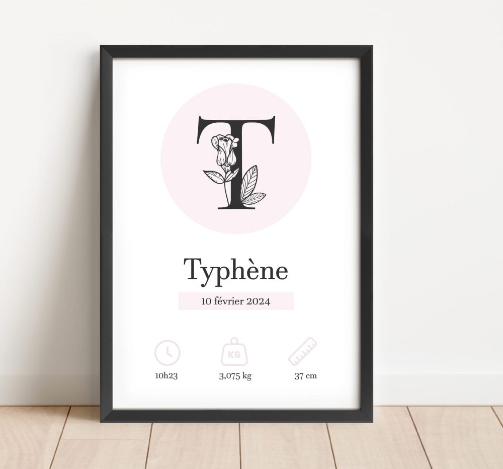 Affiche naissance florale lettre majuscule
