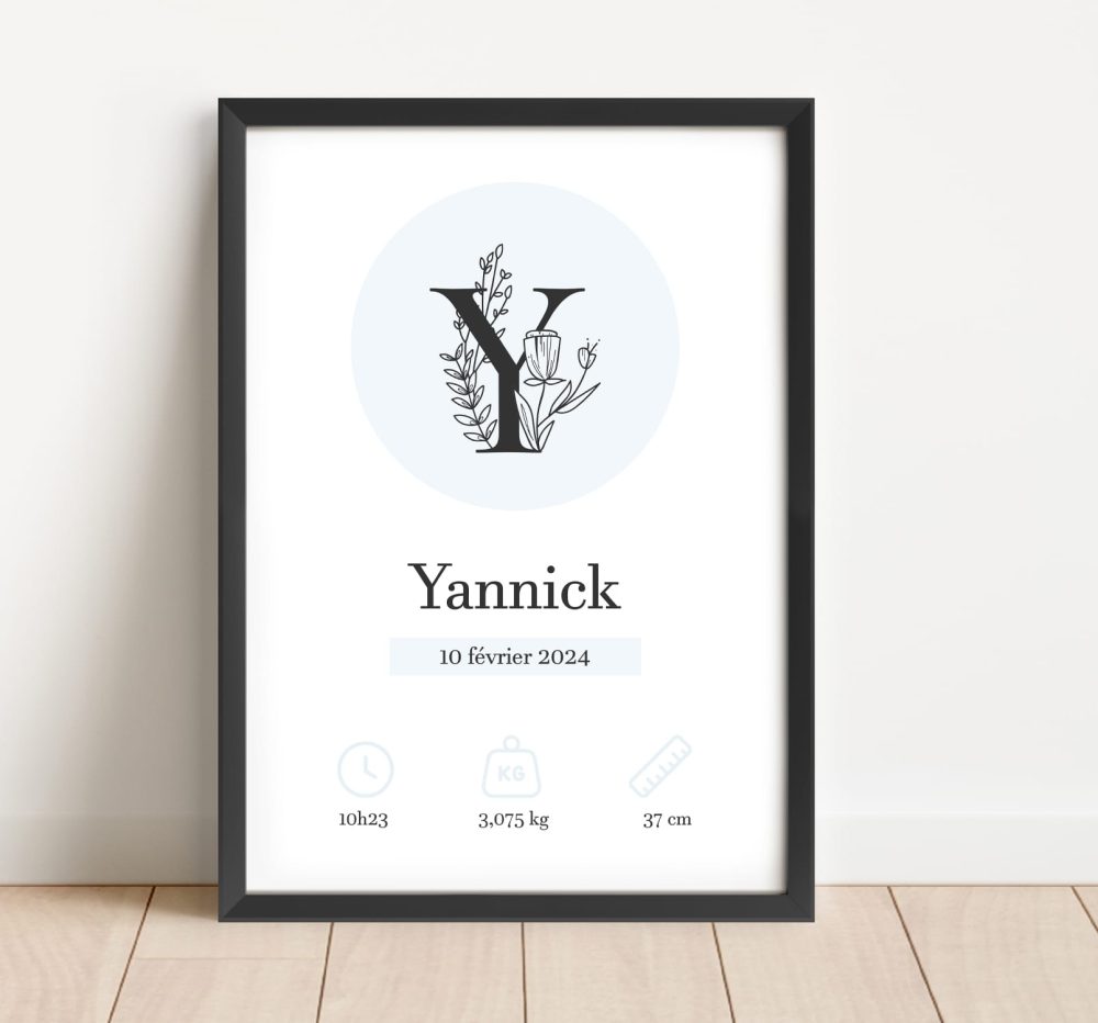 Affiche naissance florale lettre majuscule