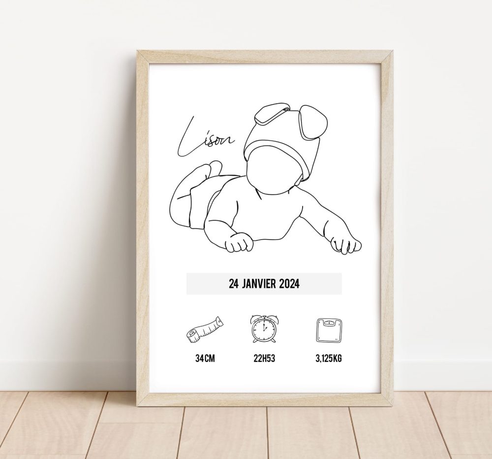 Affiche naissance élégante dessin au trait