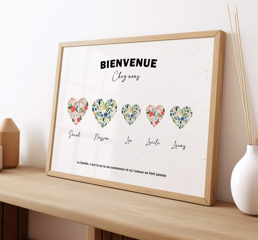Affiche famille coeur à personnaliser
