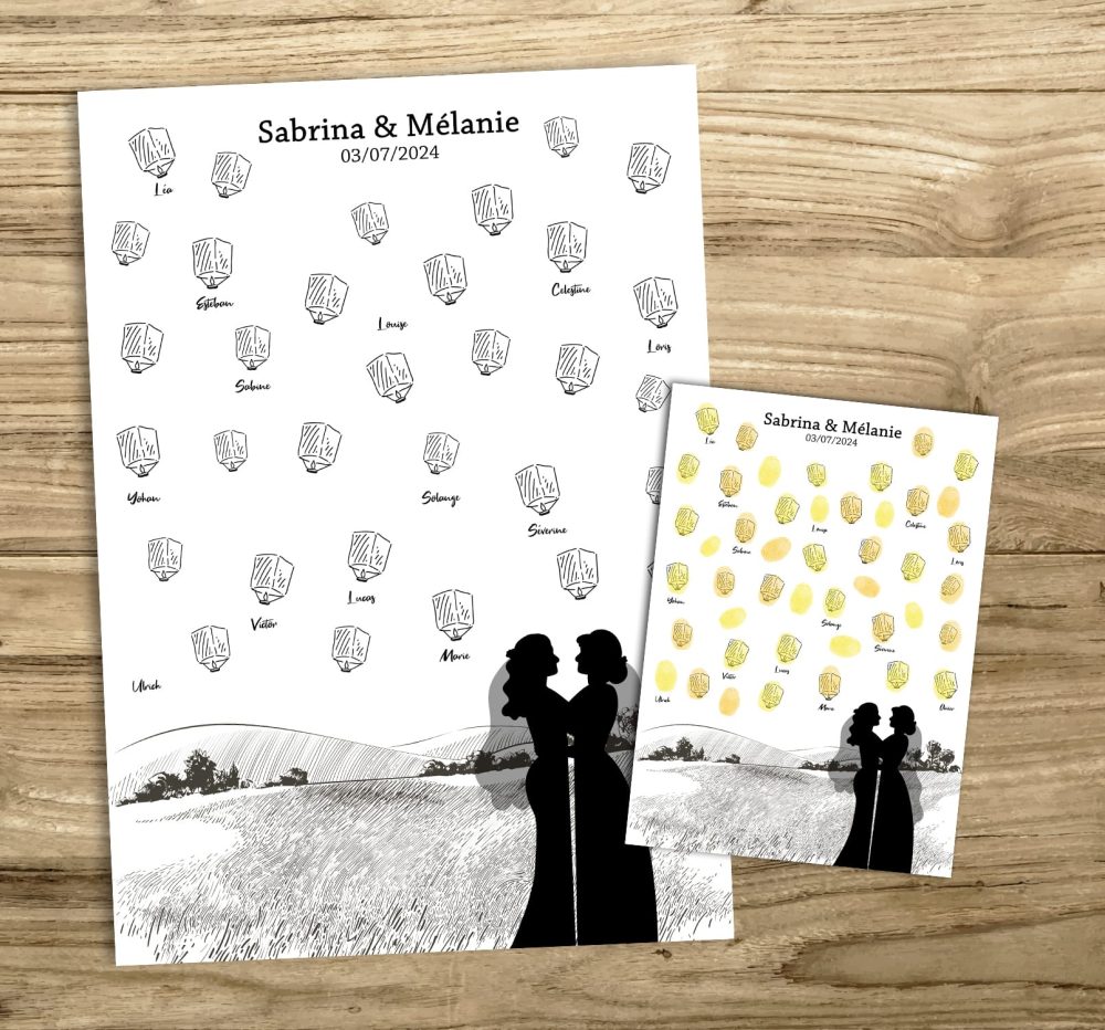 Arbre à empreintes mariage lâcher de lanternes