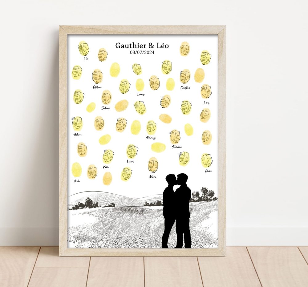 Arbre à empreintes mariage lâcher de lanternes couple gay