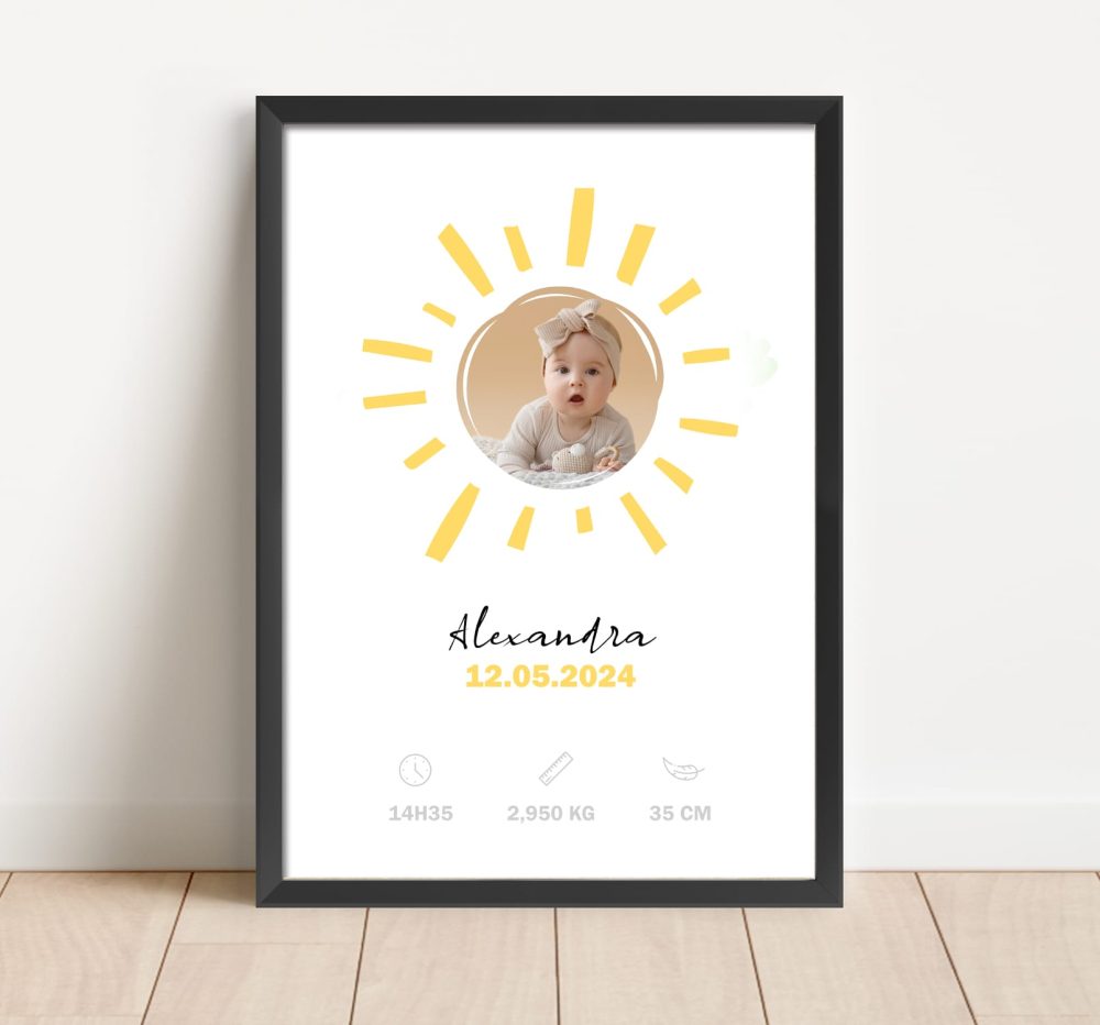 Affiche naissance soleil avec photo