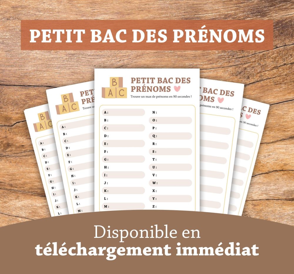 Petit bac des prénoms bébé baby shower gender reveal
