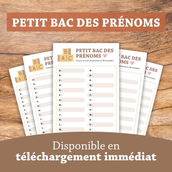 Petit bac des prénoms bébé baby shower gender reveal