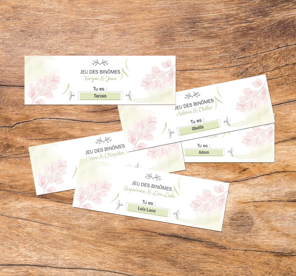 Jeu des binômes mariage à imprimer