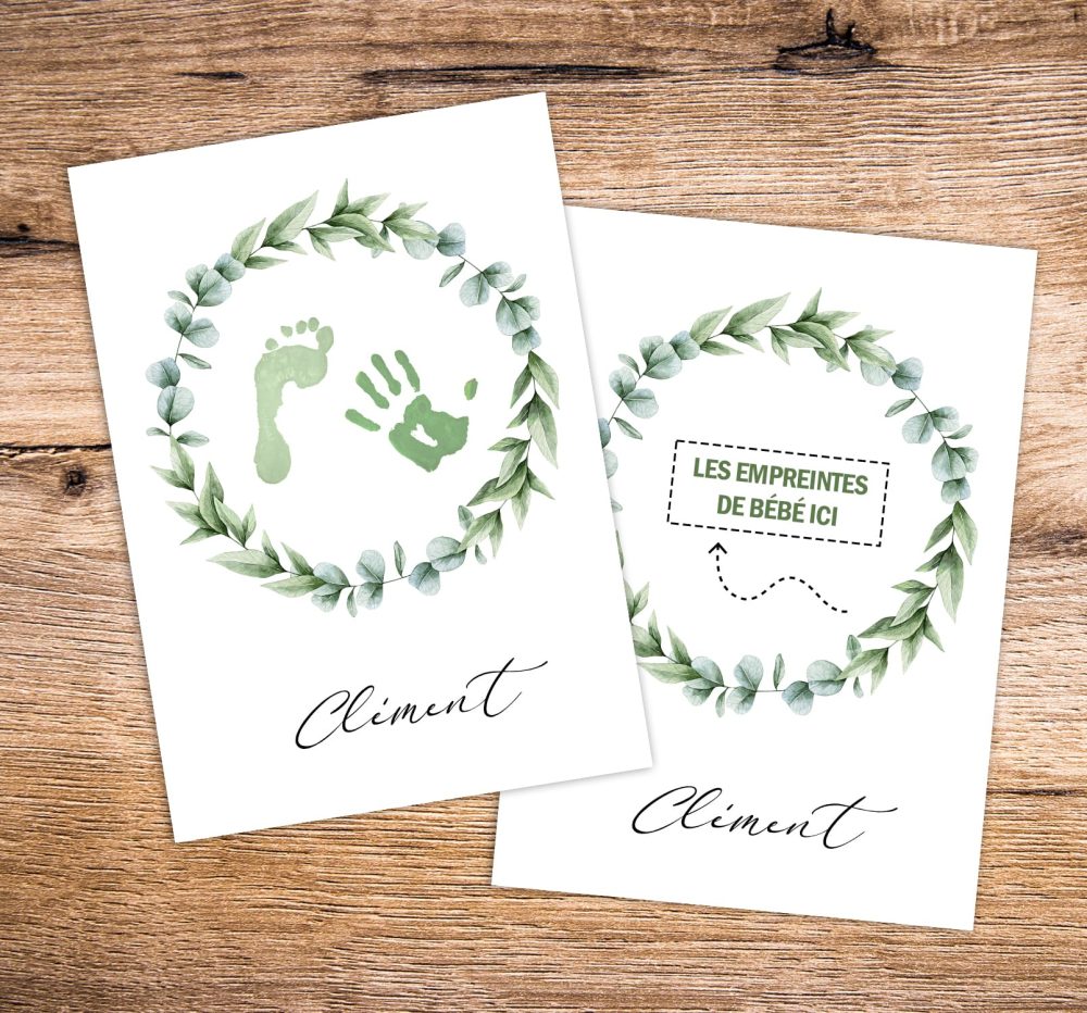 Affiche empreintes bébé couronne de feuilles