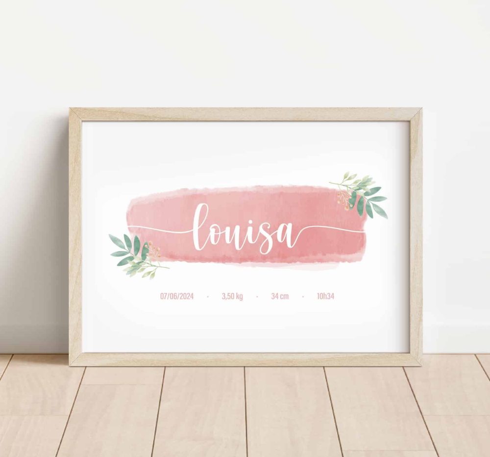 Affiche naissance personnalisée aquarelle