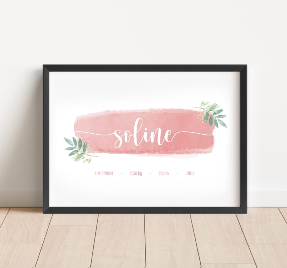 Affiche naissance personnalisée aquarelle