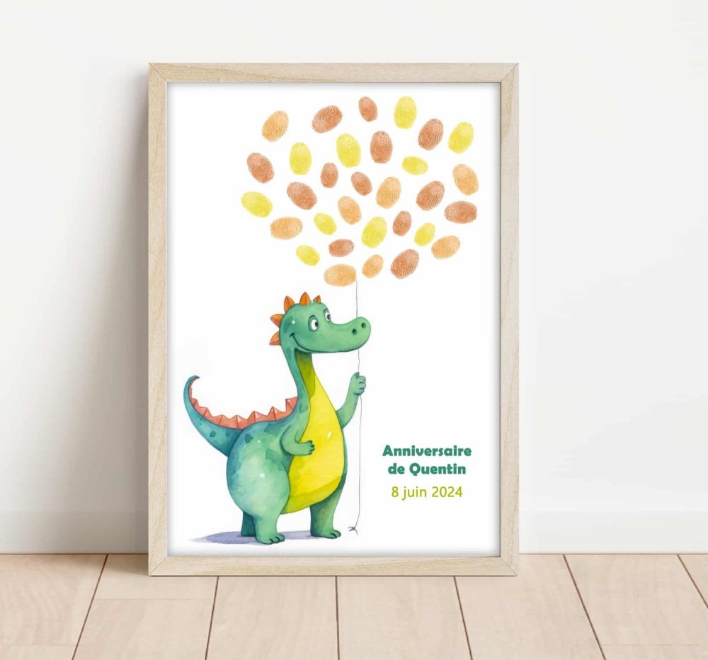 Arbre à empreintes dinosaure anniversaire enfant aquarelle