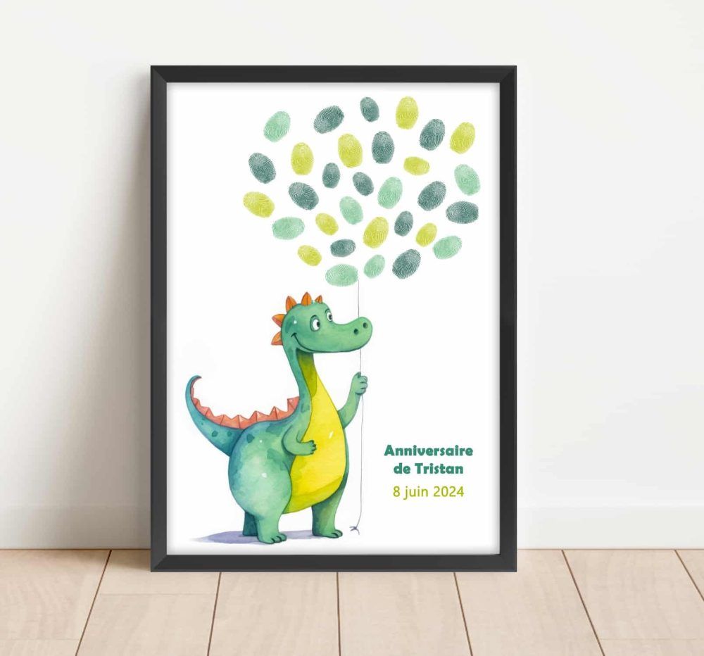 Arbre à empreintes dinosaure anniversaire enfant aquarelle