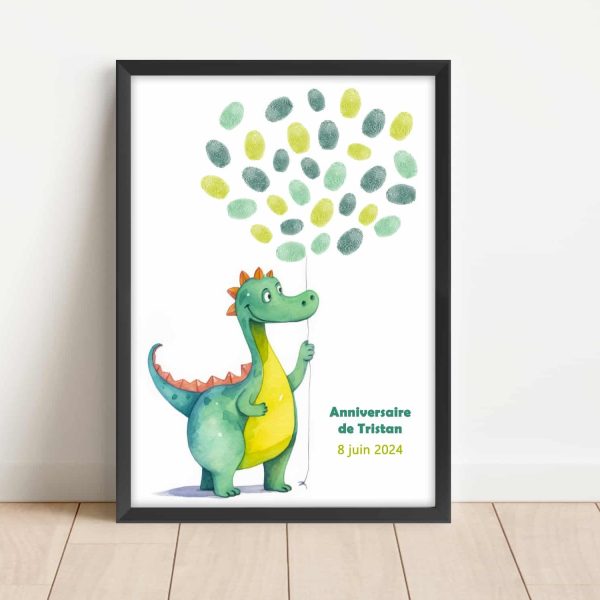 Arbre à empreintes dinosaure anniversaire enfant aquarelle