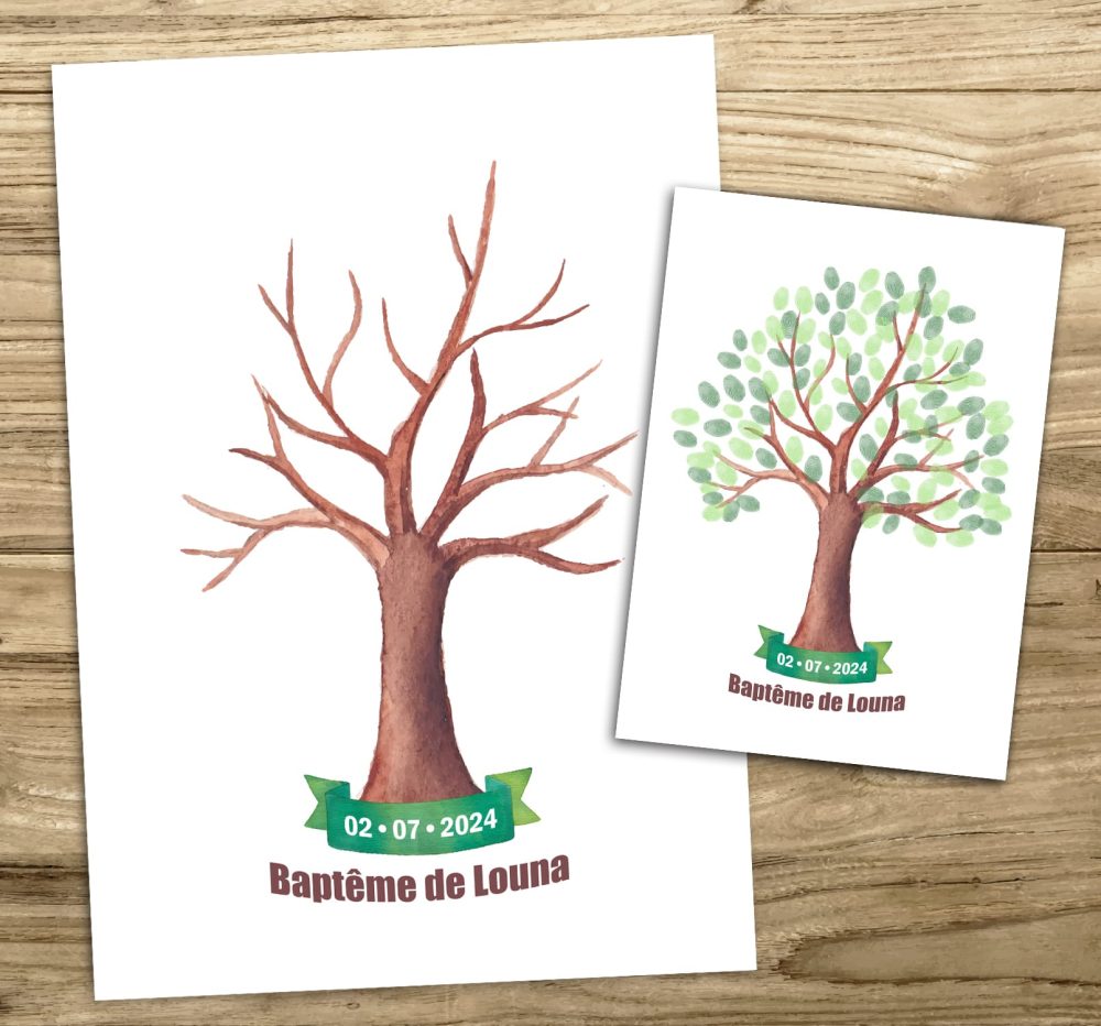 Arbre à empreintes dessin aquarelle mariage anniversaire baptême