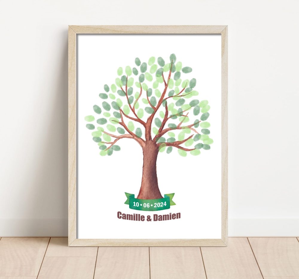 Arbre à empreintes dessin aquarelle mariage anniversaire baptême