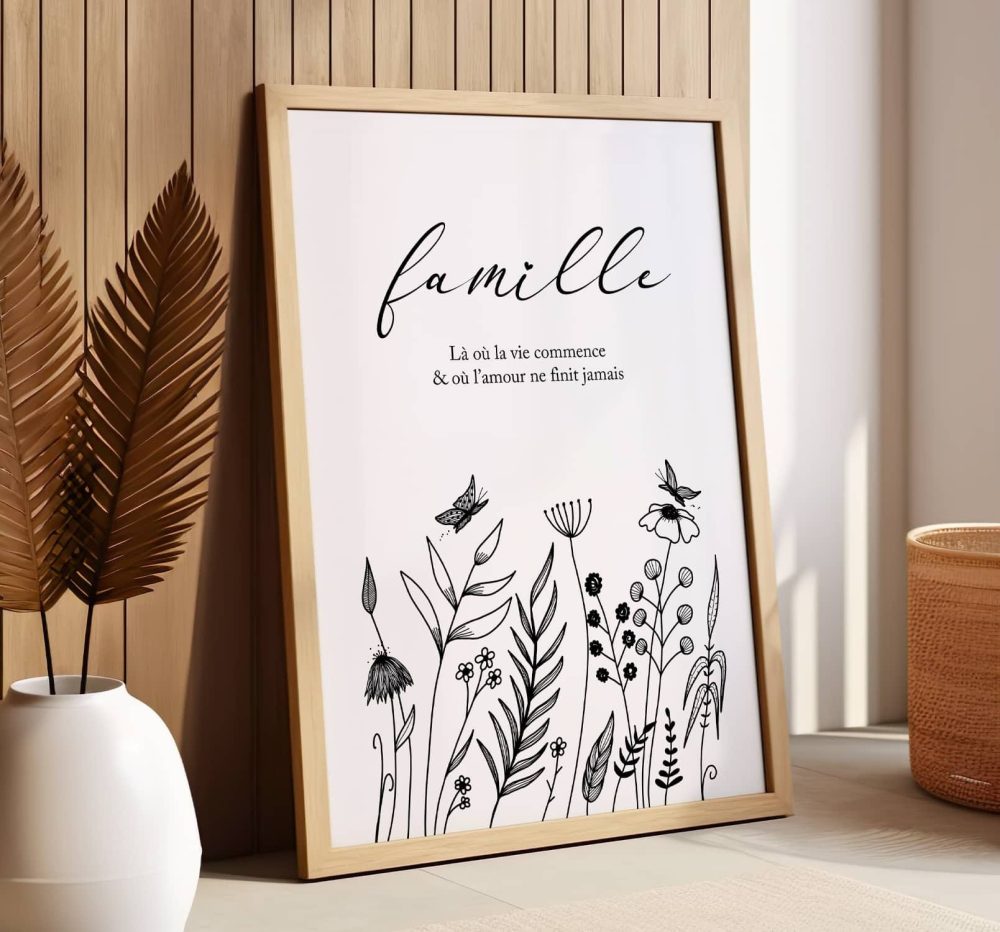 Affiche famille citation la ou la vie commence et l'amour ne finit jamais