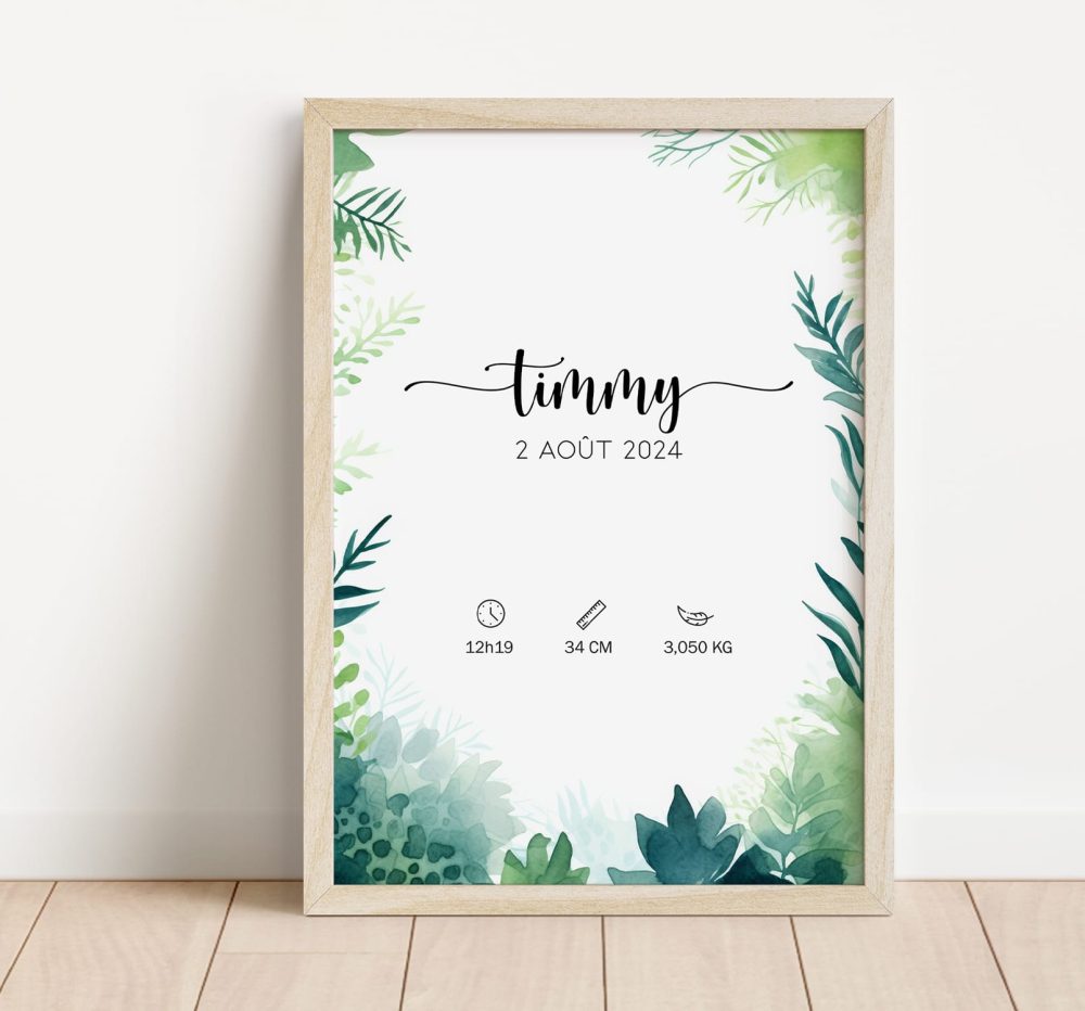Affiche naissance nature aquarelle