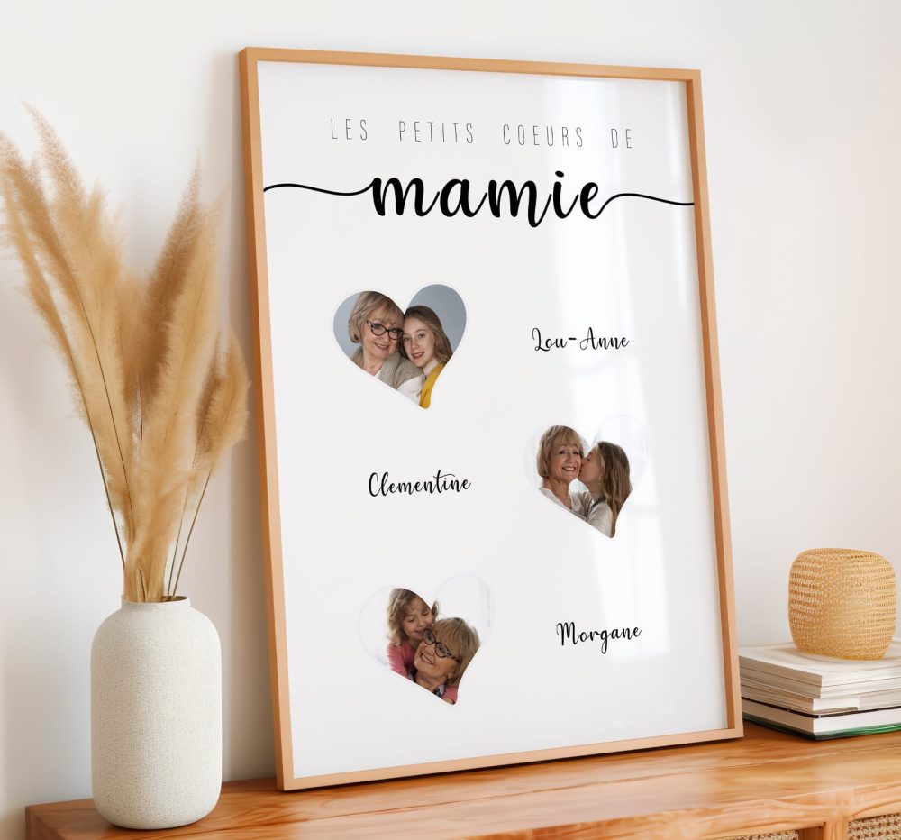 Affiche famille petits coeur personnalisable fête des mamies