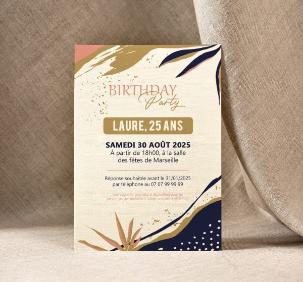 Invitation anniversaire bleu doré à imprimer