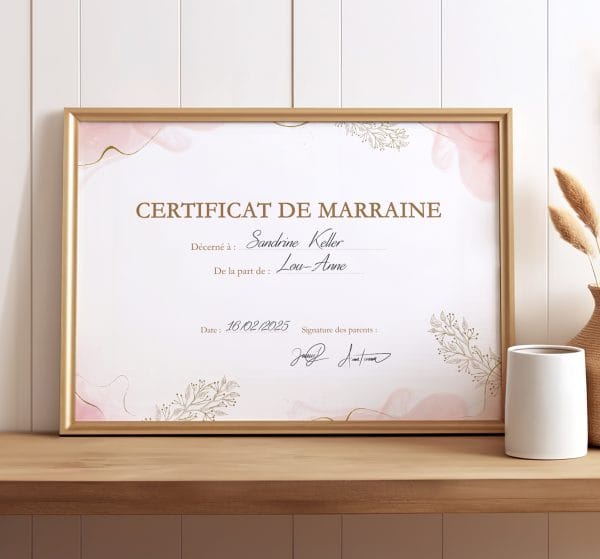 Certificat de Marraine Diplôme de marraine idées cadeaux parrain et marraine