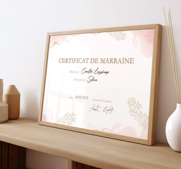 Certificat de Marraine Diplôme de marraine