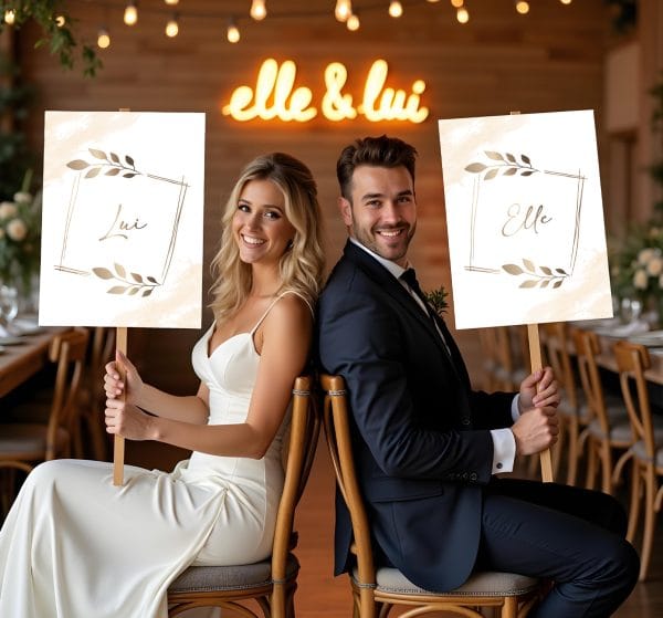 Pancartes Elle et lui mariage bohème à imprimer