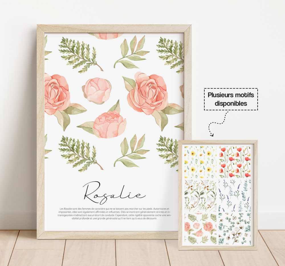 Affiche prénom roses aquarelle
