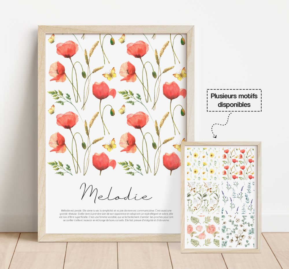 Affiche prénom coquelicots