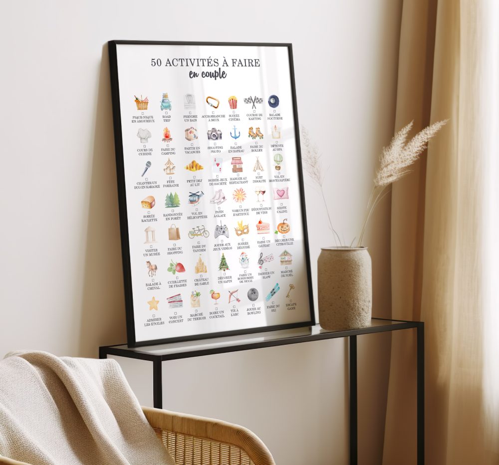 50 idées à faire en couple affiche à cocher