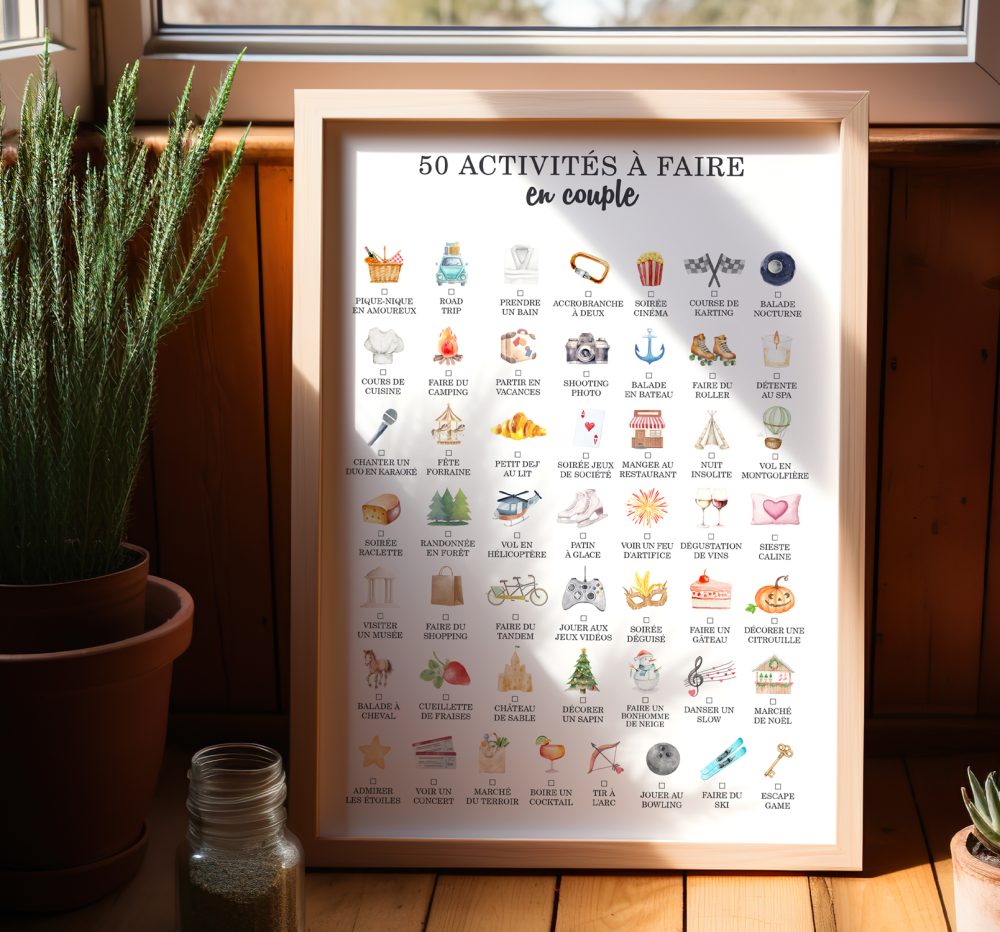 50 trucs à faire en couple affiche à cocher