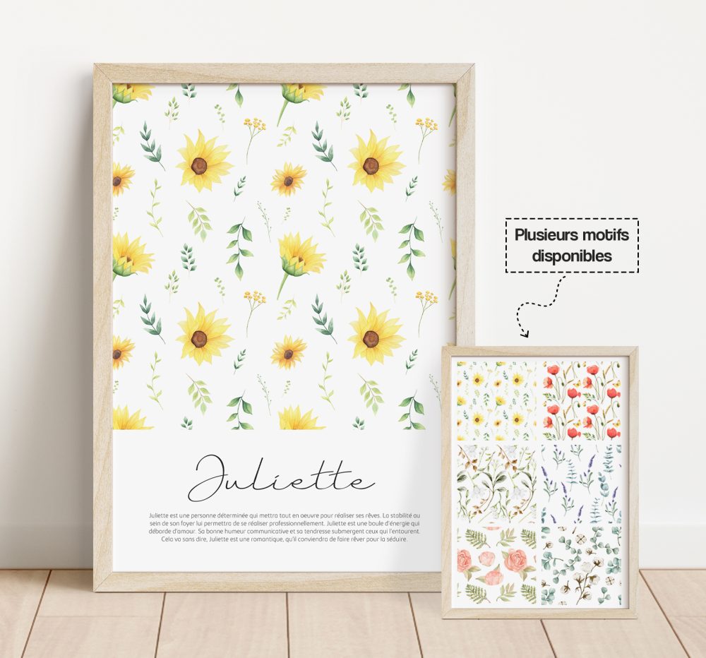 Affiche prénom tournesols aquarelle