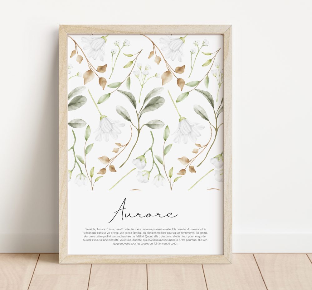 Affiche prénom motifs floraux